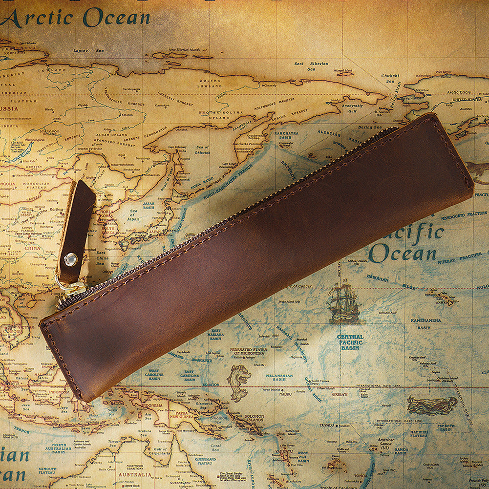 Wholesale Simple Portable Genuine Leather Top Layer Cowhide Mini Pencil Case